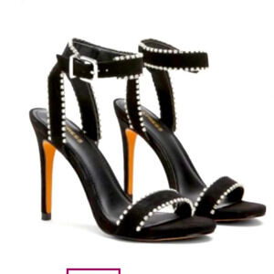Express bedazzled black Strappy ankle suede heels Nwt $90 spring evening formal